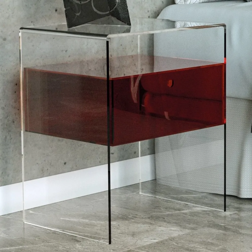 Comodino con cassetto in plexiglass Bianka