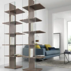 Libreria a colonna in vetro e legno Laddy