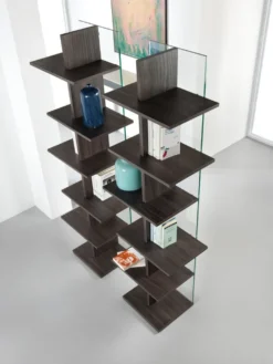 Libreria a colonna in vetro e legno Laddy