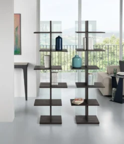 Libreria a colonna in vetro e legno Laddy