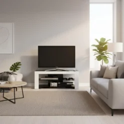 Mobile porta TV design Trix in legno bianco e vetro