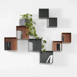 Set 4 cubi da parete in acciaio Naoki