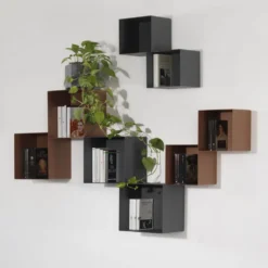 Set 4 cubi da parete in acciaio Naoki