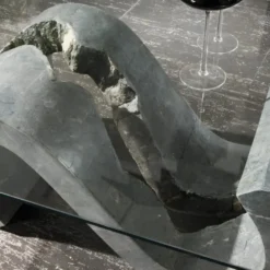 Tavolino da salotto in pietra e vetro Orian
