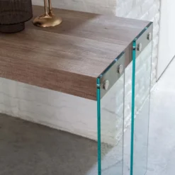 Tavolo consolle allungabile Skim in vetro e legno