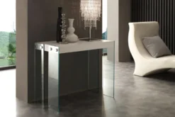Tavolo consolle allungabile Skim in vetro e legno