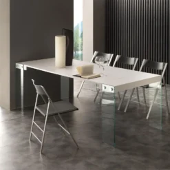 Tavolo consolle allungabile Skim in vetro e legno