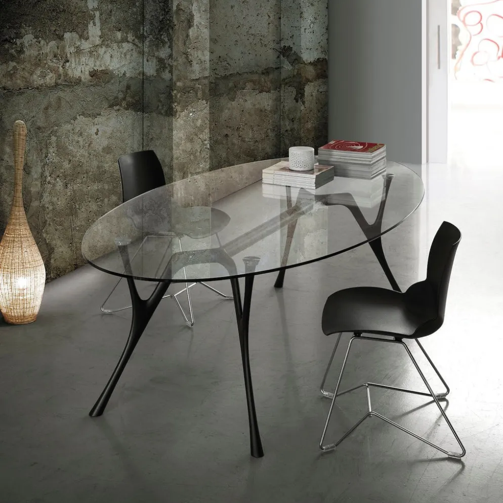 Tavolo scrivania ovale Perseo Glass